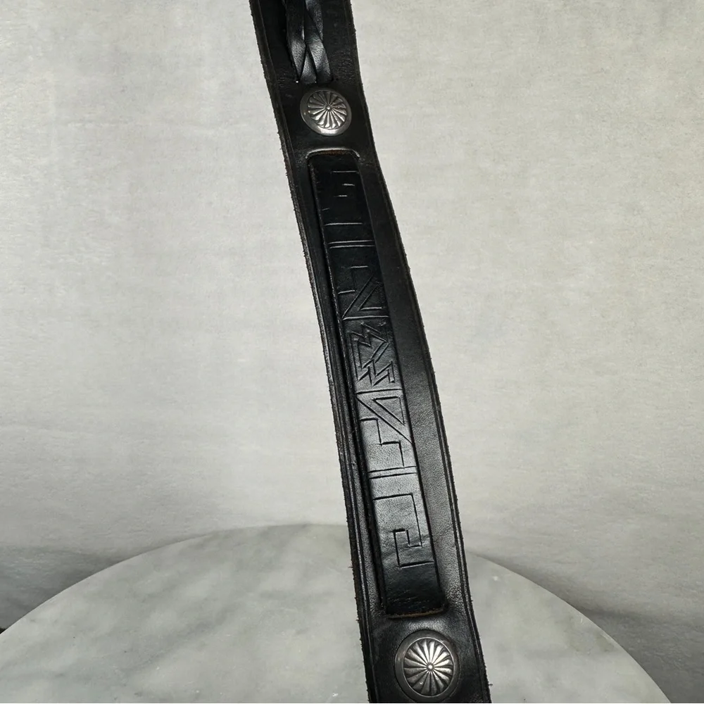 Black Leather Belt western Silver Buckle concho southwestern cowboy cowgirl boho